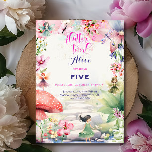 Flattern und wirbeln Fairy Garden Aquarell Geburts Einladung