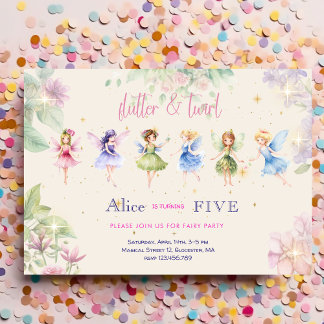 Flattern und wirbeln Fairy Garden Aquarell Geburts Einladung