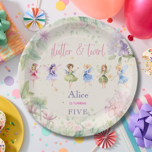 Flattern und wirbeln Fairy Garden Aquarell Geburts Pappteller