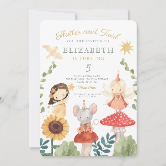 Flattern und wirbeln Verzauberte Fee zum Geburtsta Einladung (Vorderseite)