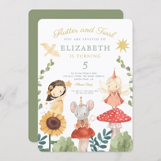 Flattern und wirbeln Verzauberte Fee zum Geburtsta Einladung