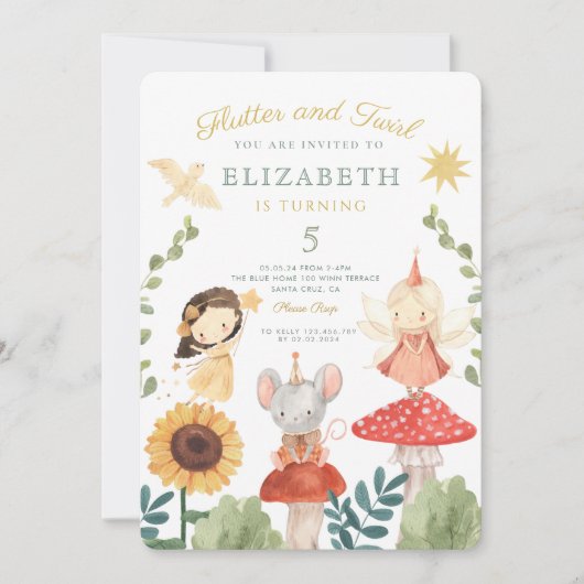 Flattern und wirbeln Verzauberte Fee zum Geburtsta Einladung (Vorderseite)