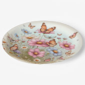 Flatternde Schmetterlinge auf Blume auf runder Pla Pappteller (Schrägansicht)