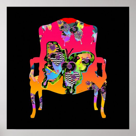 Flatternde Schmetterlinge Vintager Sessel Poster (Vorne)