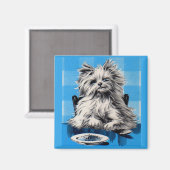 flatternder Hund, der am Tisch isst Magnet (Vorderseite/Rückseite)