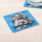 flatternder Hund, der am Tisch isst Rechteckiger Pappuntersetzer (angewinkelt)