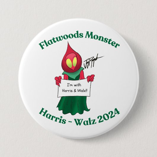 Flatwood Monster für Harris-Walz 2024 Button (Vorderseite)