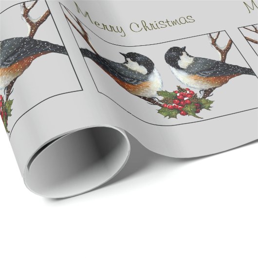 Flaumige Chickadees mit Stechpalme: Ursprüngliche Geschenkpapier (Rolleneckpunkt)