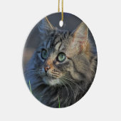 Flaumige graue Tabby-Katze, die aufwärts schaut Keramik Ornament (Rechts)