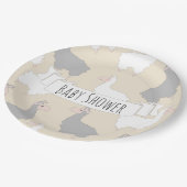 Flaumige graue u. weiße Lama-Babyparty Pappteller (Schrägansicht)