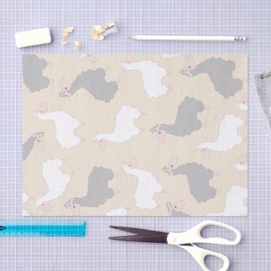 Flaumige graue u. weiße Lamas Seidenpapier (Handwerk)