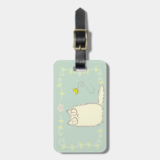 Flaumige Katze und gelber Schmetterling Gepäckanhänger (Vorderseite vertikal)