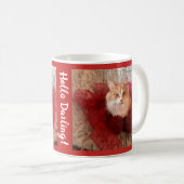 Flaumige Katze und rote Band-Tasse Kaffeetasse (VorderseiteRechts)