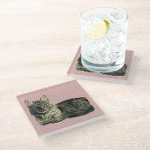 Flaumige Katzen-Aquarell-Malerei Glasuntersetzer (Schrägansicht)