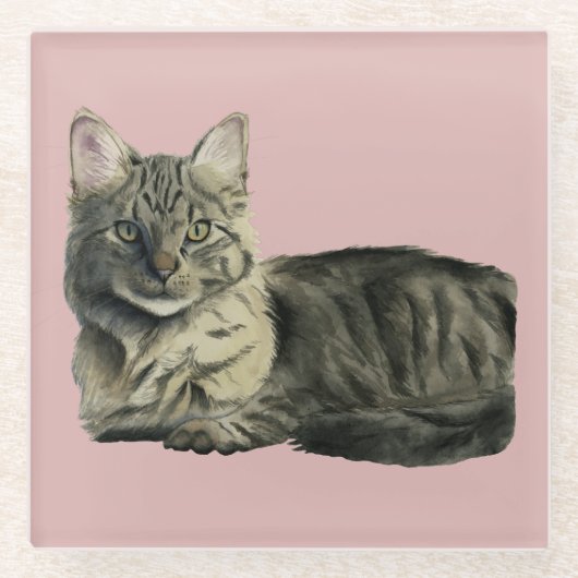 Flaumige Katzen-Aquarell-Malerei Glasuntersetzer (Vorderseite)