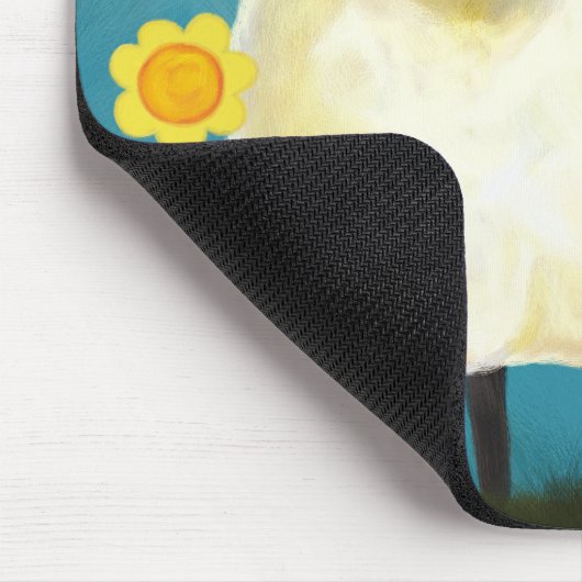 Flaumige Schafe u. gelbe Blumen Mousepad (Ecke)