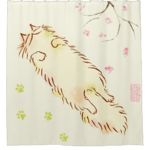 Flaumige schläfrige Katzen-Pflaumenblüte Duschvorhang
