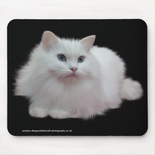 Flaumige weiße Katze Mousepad (Vorne)