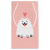 Flaumiger weißer Spitz mit Valentine-Herzen Kleine Geschenktüte (Rückseite)