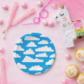 Flaumiges Wolken-Muster - Weiß auf blauem 009dea Pappteller (Party)