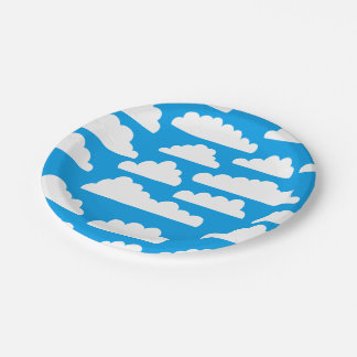 Flaumiges Wolken-Muster - Weiß auf blauem 009dea Pappteller