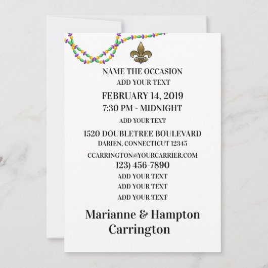 Flaunty Flamingo Mardi Gras Einladung (Rückseite)