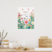 Flauschig weiße Katze auf der Wiese der Wildblume, Poster (Küche)
