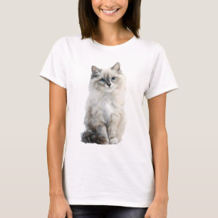 Flauschige Blaue Augen Ragdoll-Katzen-Illustration T-Shirt