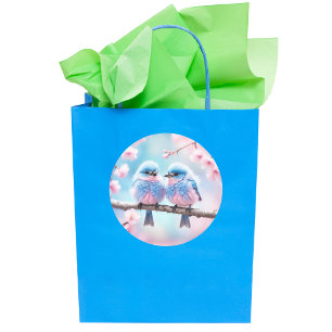 Flauschige Blaue Vögel und Kirschblüten-Baby-Party Runder Aufkleber