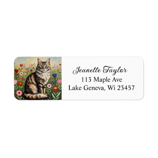Flauschige Graue Tabby-Katze und Volkskunstblumen (Vorne)