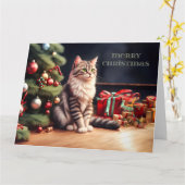 Flauschige Katze mit Weihnachtsbaum Karte (Gelbe Blume)