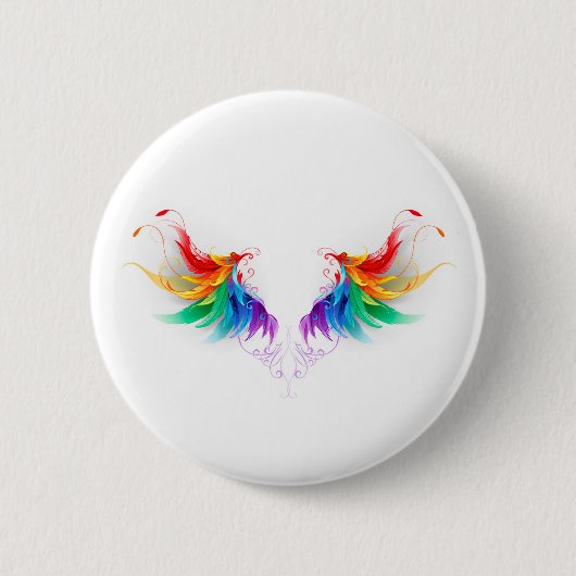 Flauschige Regenbogenflügel Button (Vorderseite)