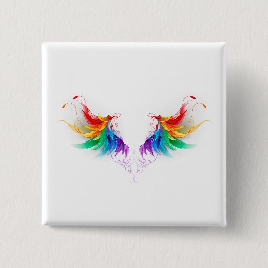 Flauschige Regenbogenflügel Button (Vorderseite)