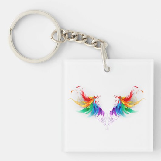 Flauschige Regenbogenflügel Schlüsselanhänger (Vorderseite)