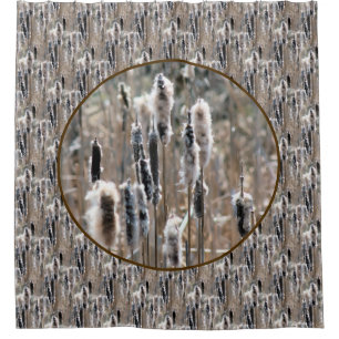Flauschige Rohrkolben Naturmuster  Duschvorhang
