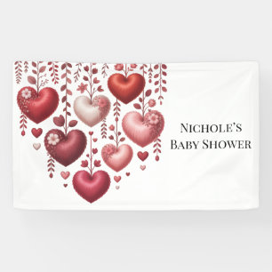 Flauschige rote florale Herz-Baby-Party Banner