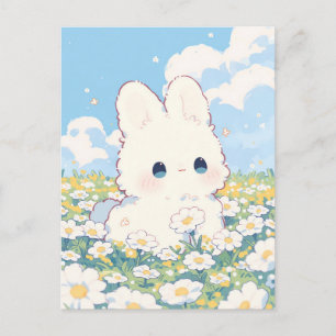Flauschige weiße Häschen-Daisy-Wiesen-Illustration Postkarte