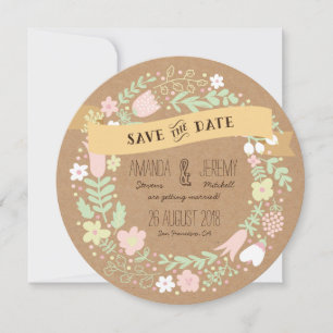 Flauschiger Blumenkranz Save the Date Foto