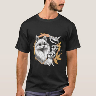 Flauschiger Hund mit Erdmännchen und Vögeln T-Shirt