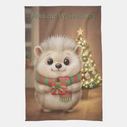 Flauschiger Igel Freude zu Weihnachten Geschirrtuch (Vertikal)