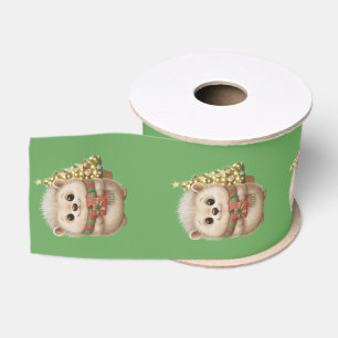 Flauschiger Igel Grünband Motiv Ripsband
