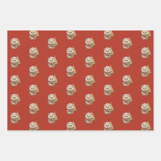 Flauschiger Igel Winterfarben Grün Rot Weiß Geschenkpapier Set (Vorderseite 3)