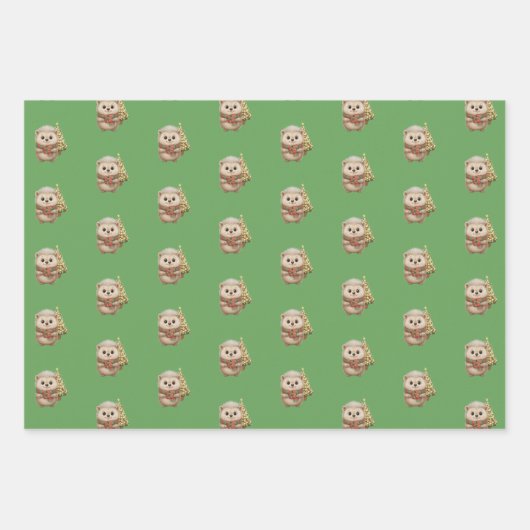 Flauschiger Igel Winterfarben Grün Rot Weiß Geschenkpapier Set (Vorderseite 2)