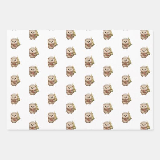 Flauschiger Igel Winterfarben Grün Rot Weiß Geschenkpapier Set (Vorderseite)