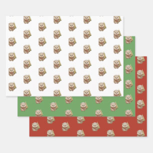 Flauschiger Igel Winterfarben Grün Rot Weiß Geschenkpapier Set