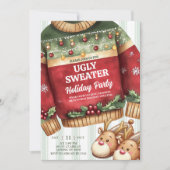 Flauschiger Streifen hässlicher Weihnachtspullover Einladung (Vorderseite)