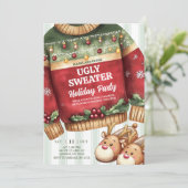 Flauschiger Streifen hässlicher Weihnachtspullover Einladung (Stehend Vorderseite)
