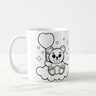 Flauschiger Teddybär mit einem herzförmigen Ball Kaffeetasse