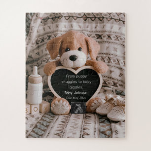 Flauschiger Welpe Babyjunge und Schwangerschaftsan Puzzle