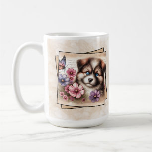Flauschiger Welpe & Bunter Garten Kaffeetasse